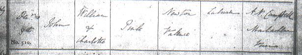John Pink's baptism certificate